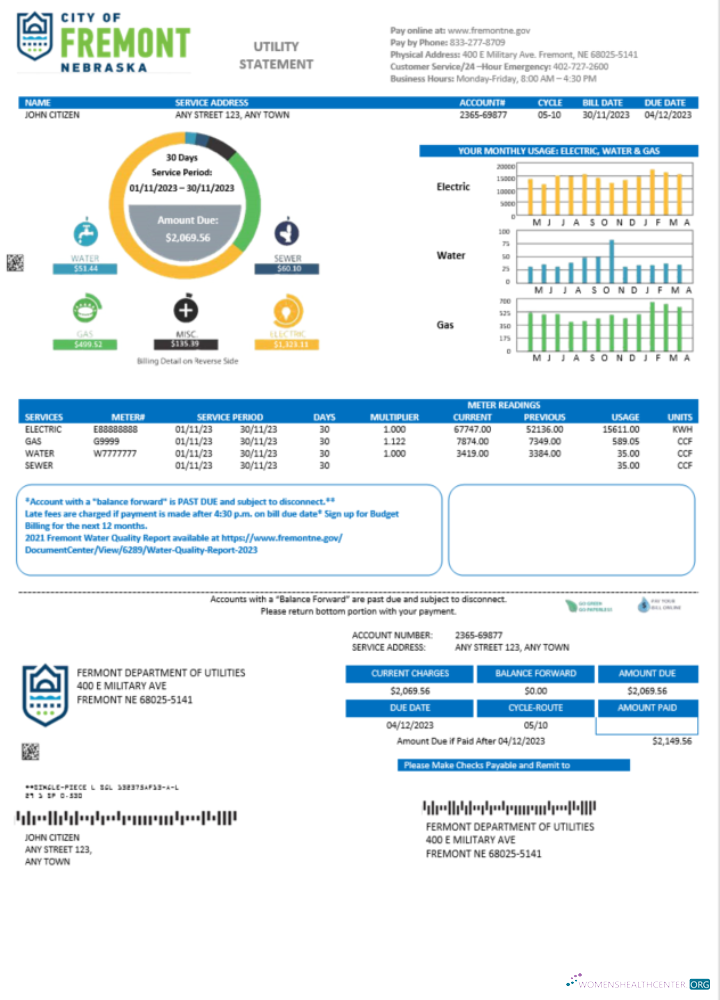 download download USA City of Fremont Nebraska utility bill Word and PDF template PDF template PDF template
